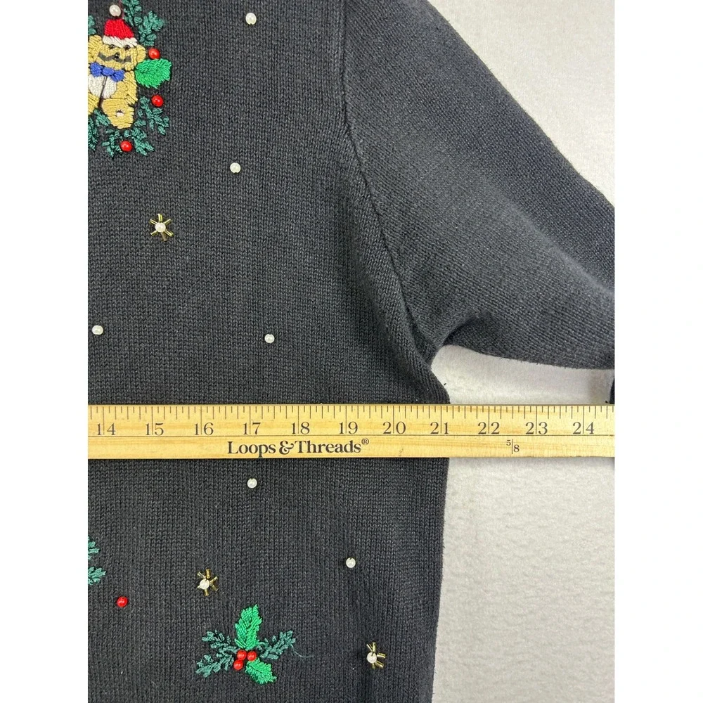 Grandma Core NutCracker Women Large Black Christmas Nutcracker Beaded Sweater‎